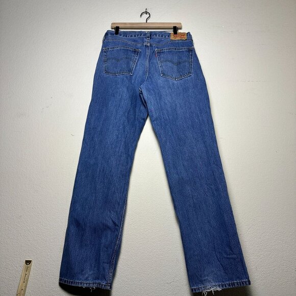 Levi 550 Denim Jean Pant Men Blue 36x36 Western Distressed Casual Long Straight - Picture 2 of 11
